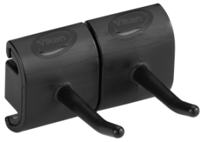 Vikan, Hygienic Wall Bracket, Double Hook Module, 82 mm, Black