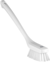 Vikan Narrow Cleaning Brush with Long Handle, 16.5", Stiff, White