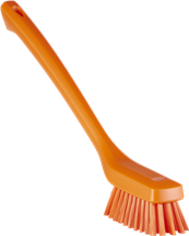 Vikan Narrow Cleaning Brush with Long Handle, 16.5", Stiff, Orange