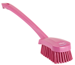 Vikan Washing Brush with long handle, 16.3", Stiff, Pink
