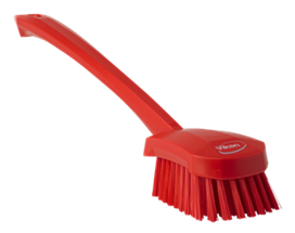 Vikan Washing Brush with long handle, 16.3", Stiff, Red