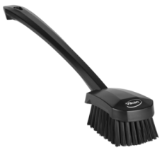 Vikan Washing Brush with long handle, 16.3", Stiff, Black