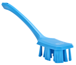 Vikan UST Hand Brush w/long Handle, 15.6", Stiff, Blue