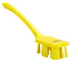 Vikan UST Hand Brush w/long Handle, 15.6", Stiff, Yellow