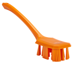 Vikan UST Hand Brush w/long Handle, 15.6", Stiff, Orange