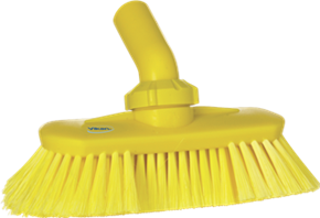 Vikan Washing Brush with Angle adjustment, waterfed, 9.4", Soft/split, Yellow